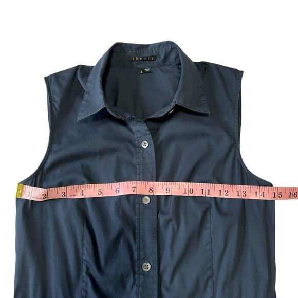 Theory Soreda Navy Sleeveless Button Down Pleated Shirt Dress - Picture 8 of 10